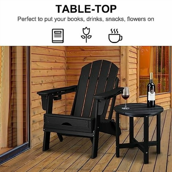 Beach Outdoor Side Table with 2 Layer Storage, Plastic Waterproof and UV Resistant HDPE Adirondack Coffee End Tables, All Weather for Patio, Backyard, Pool, Indoor Use (Round, Blac