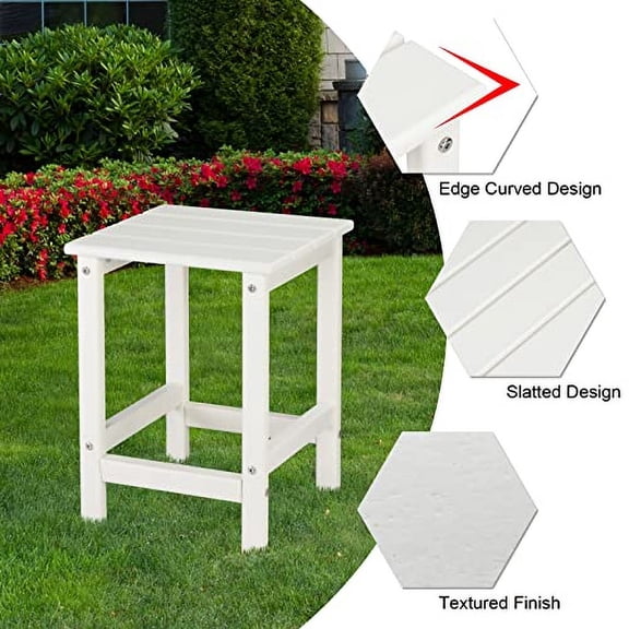 Beach Outdoor Side Table with 2 Layer Storage, Plastic Waterproof and UV Resistant HDPE Adirondack Coffee End Tables, All Weather for Patio, Backyard, Pool, Indoor Use (Square, White)