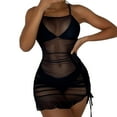 thumbnail image 1 of Beach Outfits For Women 2024 Women Sheer Mesh Cover Up Shorts Beach Cover Up Beach Wrap Bikini Wraps Solid Pom Sheer Chiffon Cover Up Black Loose Casual Resort Wear XXL, 1 of 5