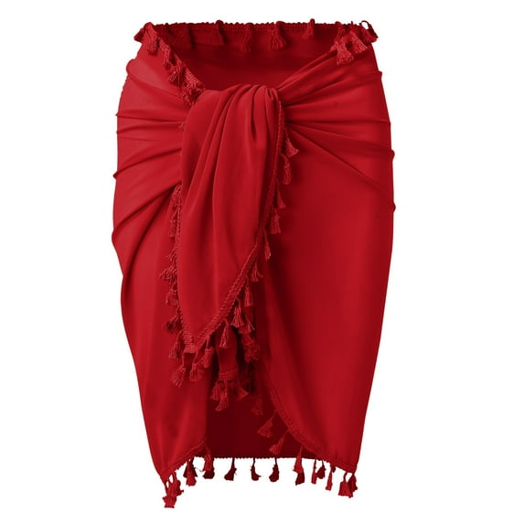 Beach Outfits For Women 2024 Women'S Irregular Multifunctional Scarf Bikini Cover Up Fringe Spliced Beach Skirt Red Loose Casual Resort Wear One Size
