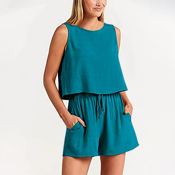 Beach Outfits For Women Two Piece Sets Summer Casual Trendy Shorts Matching Sets Sleeveless Beach Vacation Outfits, Limited Time Offer