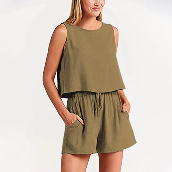 Beach Outfits For Women Two Piece Sets Summer Casual Trendy Shorts Matching Sets Sleeveless Beach Vacation Outfits, Limited Time Offer