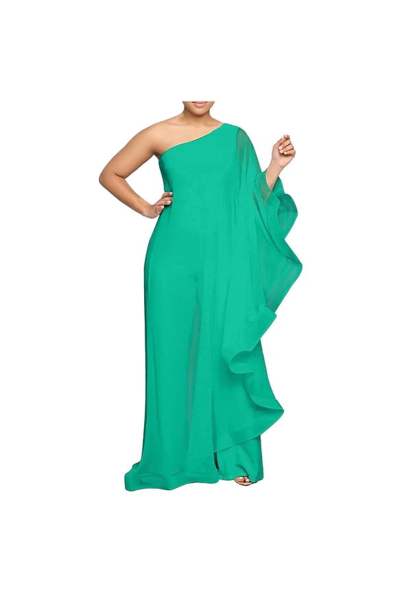 Beach Outfits Set Jumpsuits for Women One Shoulder Evening Cocktail Semi Formal Maxi Dress Pants Two Piece Sports Tracksuit S-111 Green S