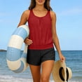 thumbnail image 1 of Beach Outfits for Women Two Pieces Tank Top with Bra Bathing Suit with Drawstring Shorts Soild Color Sporty Tankini Swimsuits, 1 of 7
