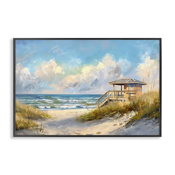 Stupell Industries Beach Overlook Lifeguard Hut Black Framed Giclee Art, design by LSR Design Studio, 12 x 18