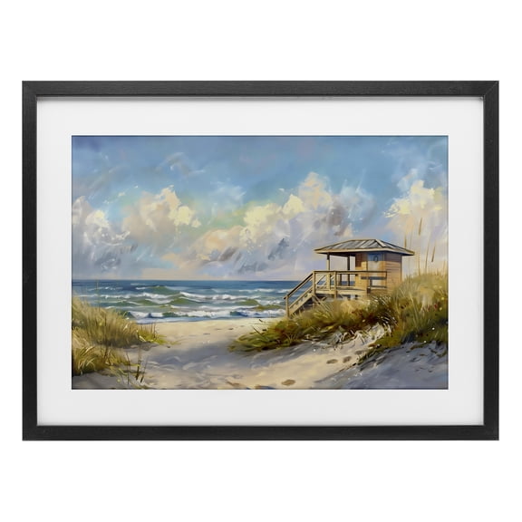Stupell Industries Beach Overlook Lifeguard Hut Black Framed Print Under Glass, design by LSR Design Studio, 14 x 20