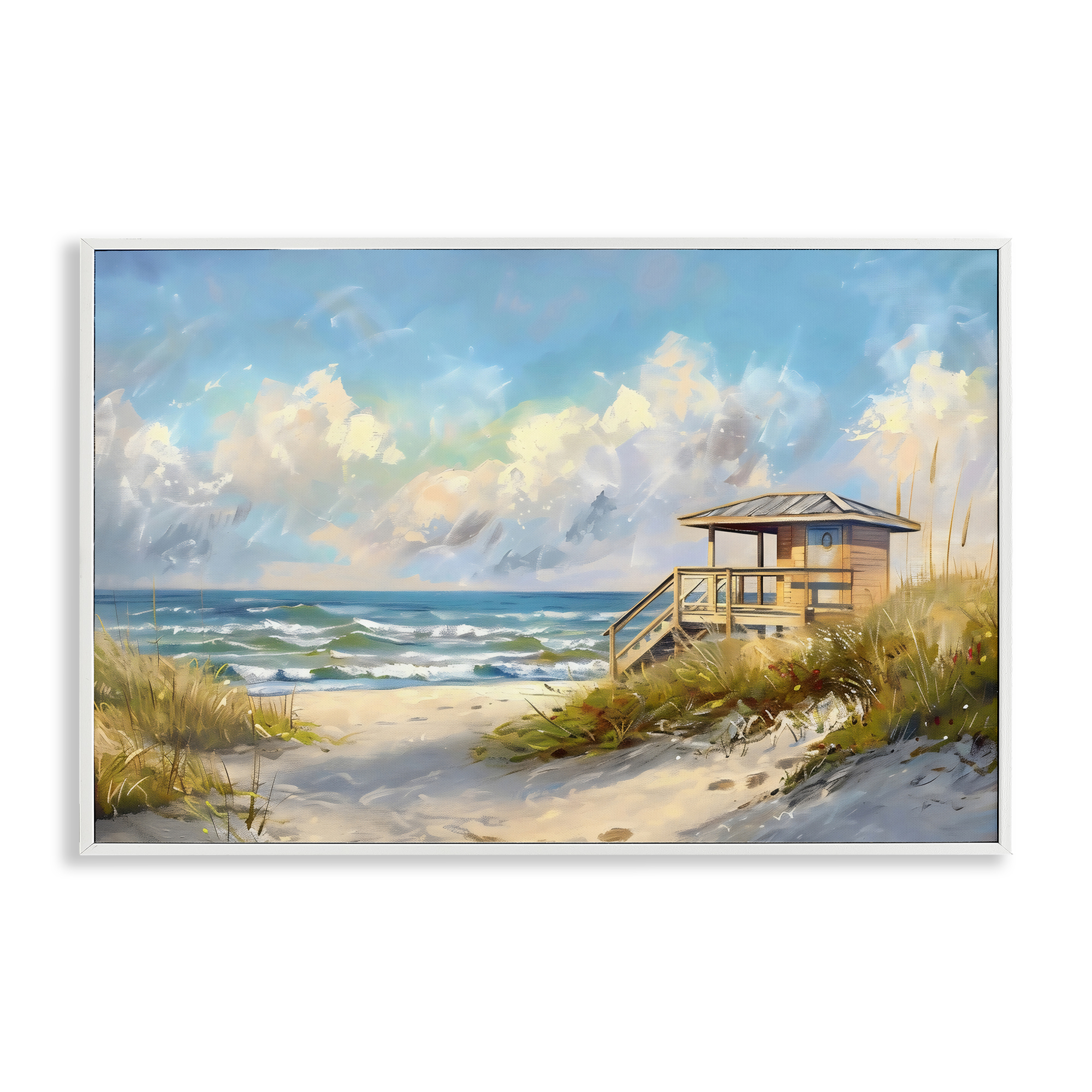 Stupell Industries Beach Overlook Lifeguard Hut White Framed Giclee Art ...