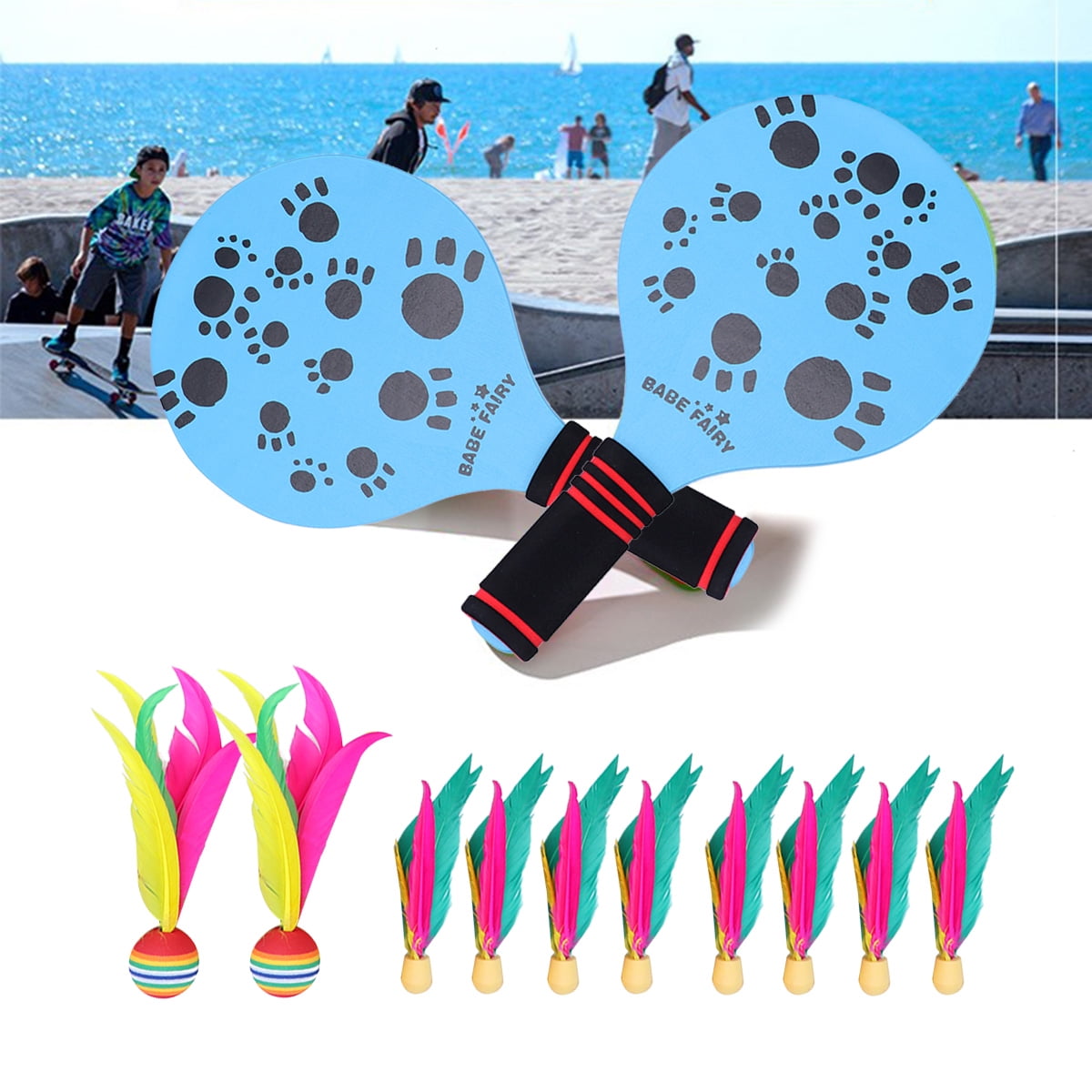 Beach Paddle Set Beach Paddle Set Camping Gear Wooden Racket Beachball