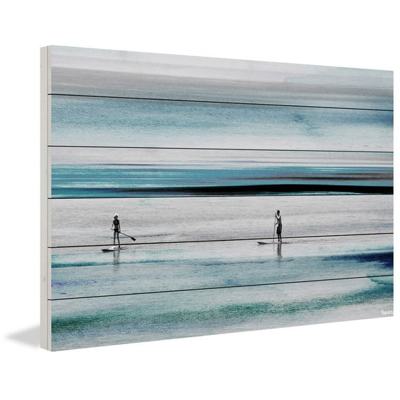 "Beach Paddling" Painting Print on White Wood