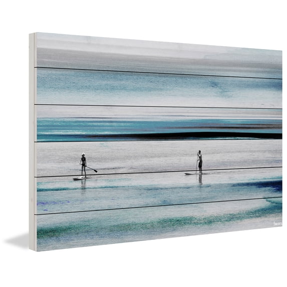 "Beach Paddling" Painting Print on White Wood