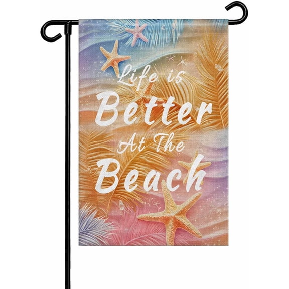 Beach Palm Leaves Garden Flags 12x18 Double Sided Outside Decoration Summer Coastal Ocean Starfish Decorative Welcome Yard Flag Banners for House Home Patio Lawn Seasonal Outdoor Decor