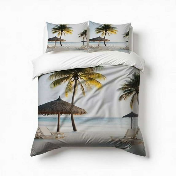 Beach Palm Paradise Bedding Set 3 Pcs Soft Microfiber Quilt Cover For Bedroom Decor, Comforter Cover With 2 Pillowcase
