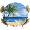 thumbnail image 1 of Beach Palm Round Fitted Table Cover Tree Summer Ocean Blue Sky Oil Painting Style Waterproof Table Cloth with Elastic Edge Wipeable Tablecloth for Picnic Camping Party Fits 36"-44" Diameter, 1 of 8
