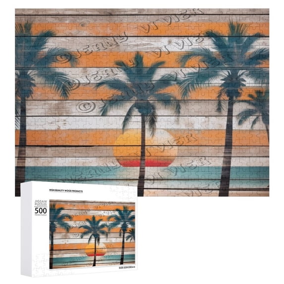 Beach Palm Sunset 500 Piece Jigsaw Puzzle for Adults,500 pc Large Piece Jigsaw,Fun Challenging Brain Exercise Family Game Creative Gift for Friends Parents Grandparents