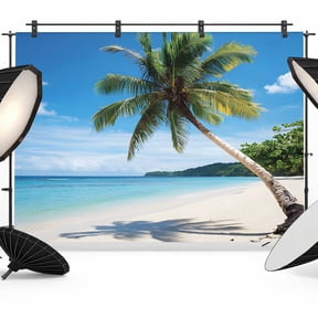 Beach Palm Tree Backdrop for Photography, Summer Ocean Blue Sky Tropical Island Photo Backdrop Portrait Background Party Banner Photo Backgrounds for Studio Booth Props, 7x5ft