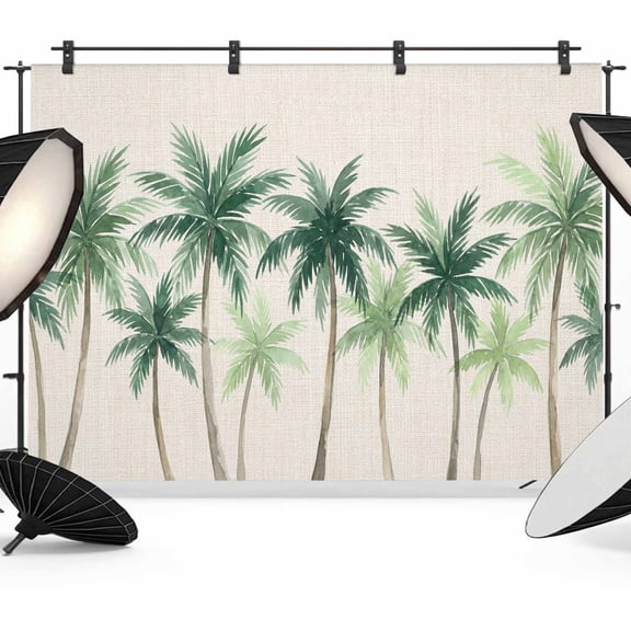 Beach Palm Tree Backdrops for Photography, Country Vintage Coastal Green Botanical Tree Fabric Photo Background Sturdy Studio Props for Photo Studio, Video Recording, Booth & Photoshoot 7x5ft