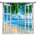 thumbnail image 1 of Beach Palm Tree Curtains, Summer Tropical Island Blue Clouds Ocean Nature Landscape Scenic Blackout Window Treatments for Kitchen Bedroom Living Room, 84" W X 84" L, 1 of 6