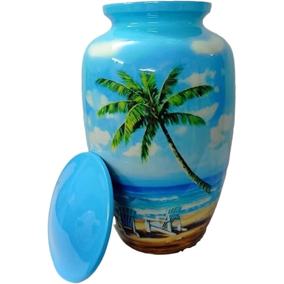 Beach Palm Tree Design Urns for Human Ashes Adult Cremation Urn with Velvet Bag Comforting Classy Finish to Honor Your Loved One (10.5 Inches)