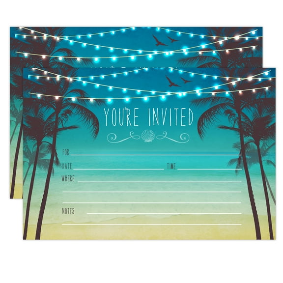 Beach Palm Tree Invitations  Nautical, Rustic Elegant Invites for Weddings, Rehearsal Dinners, Bridal Showers, Engagements, Birthdays, Bachelorette Parties, Baby Showers, 20 Invites