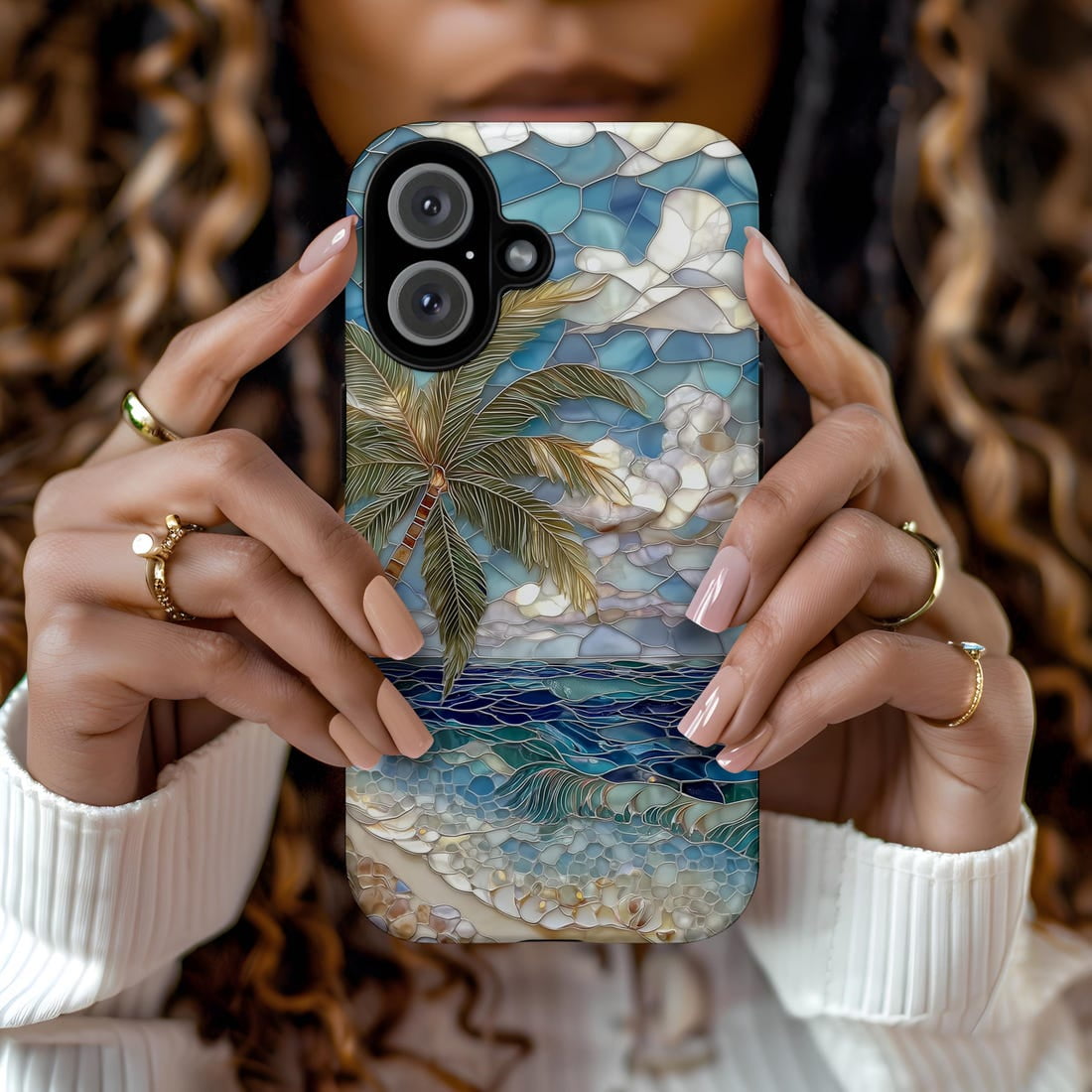 Beach Palm Tree Ocean Coastal Stained Glass Phone Case 16 15 14 13 12 ...