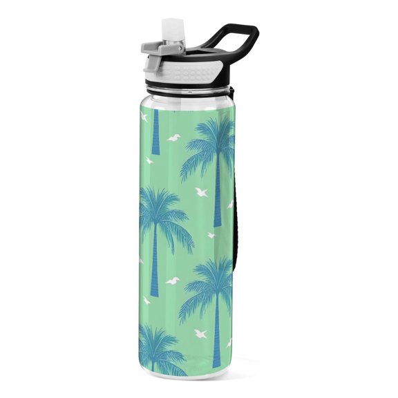 Beach Palm Tree Pattern Sport Water Bottle Tritan with Straw 1000ml Portable for Outdoor Daily Use