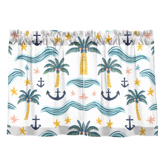 Beach Palm Tree Pattern Tier Curtains Tier Kitchen Living Room Bedroom Balcony 2 Panels 27x24 Inch