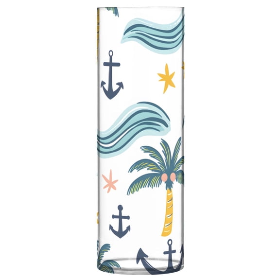 Beach Palm Tree Pattern Vase Flower Vase Clear Unbreakable Plastic Tall Decorative 11.8in