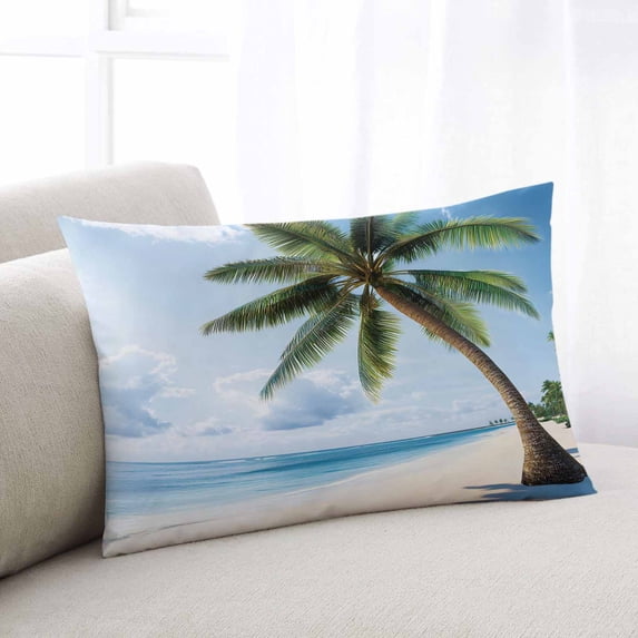 Beach Palm Tree Throw Pillow Cover, Pillowcase Protectors with Zipper, Breathable Decorative Lumbar Pillow Case Cover, Ocean Coastal Sky Nature Scenery Pillow Shams for Couch Sofa 12x20Inch