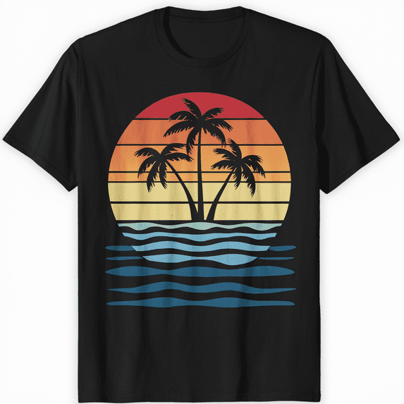 Beach Palm Tree Tropical Sunset Silhouette Sunny Lover trip T-Shirt