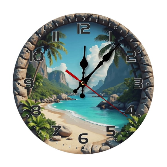 Beach Palm Tree Tropical Wall Clock 10 Inch Silent Non Ticking Round Clock Decoration for Living Room Kitchen Bedroom Bathroom Office Classroom