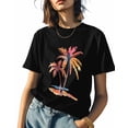 thumbnail image 1 of Beach Palm Tree Womens Tshirt Graphic Tees Cotton Crew Neck T-Shirts, Casual Short Sleeve Shirts for Women Teen Girl Watercolor Style, 1 of 3