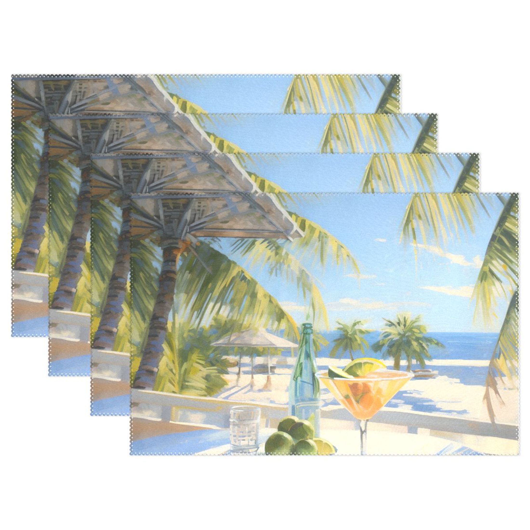 Beach Palm Trees 4 PCs Placemats Set Linen NonSlip Table Mat