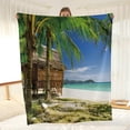 thumbnail image 1 of Beach Palm Trees Blanket Tropical Ocean Straw Hut Summer Blue Sky Throw Gifts for Mom Women Kids Girls Boys Men Birthday Mother''s Day Father''s Day Soft Plush Throw 50"x60", 1 of 6