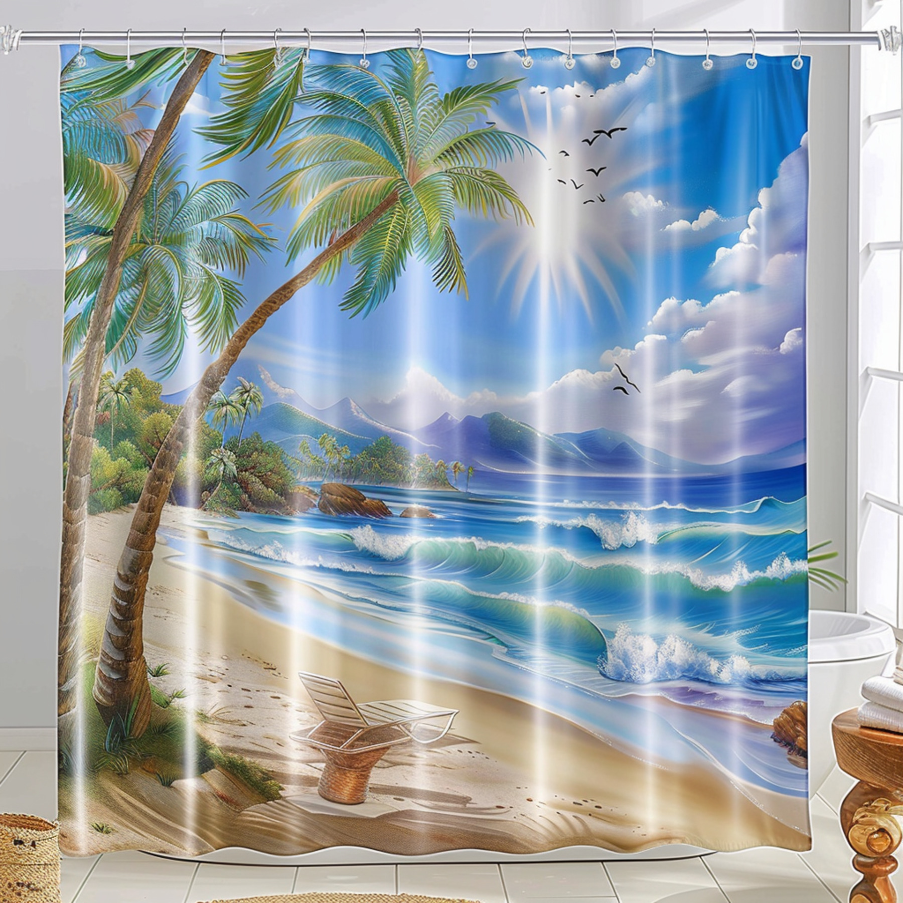 Beach Palm Trees Shower Curtain Stylish Bathroom Decor for a Tropical