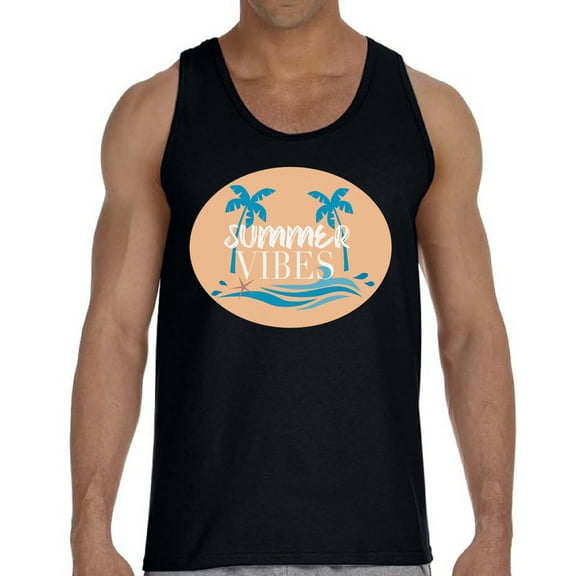 Beach Palms Hot Summer Vibes Party Tank Top for Men - S M L XL 2XL Graphic Tee - Vacation Outfit Tee Top Gift
