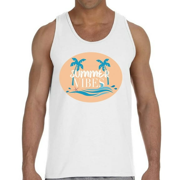 Beach Palms Hot Summer Vibes Party Tank Top for Men - S M L XL 2XL Graphic Tee - Vacation Outfit Tee Top Gift