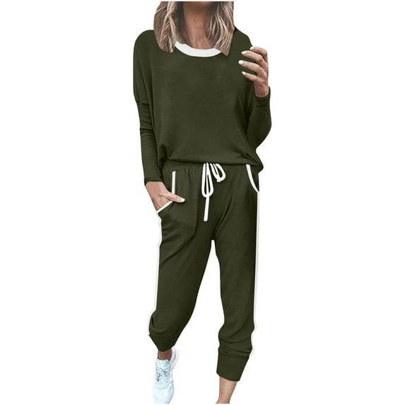 Beach Pants Set for Women New Sweatsuit for Women 2 Piece Outfits Casual Pullover Sweatshirt and Sweatpants Jogger Lounge Matching Sets Army Green M