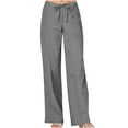 thumbnail image 1 of Beach Pants for Women New Women's Cotton Linen Pants Summer Wide Leg Casual Loose Elastic High Waist Trousers Lightweight Drawstring Pants Flowy Pants Gray S New, 1 of 6