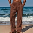 thumbnail image 1 of Beach Pants for Men Wide Leg Drawstring Elastic Waist Cotton Linen Pants Summer Causal Vacation Lightweight Pants, L, 1 of 4