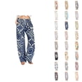 thumbnail image 1 of Beach Pants for Women 2026 Spring Summer Floral Print Elastic Waist Wide Leg Loose Linen Baggy Pants with Pockets, 1 of 6