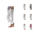 thumbnail image 1 of Beach Pants for Women 2026 Spring Summer Relaxed Fit Elastic Waist Straight Leg Cotton Linen Cropped Pants with Pockets, 1 of 5
