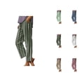 thumbnail image 1 of Beach Pants for Women 2026 Spring Summer Striped Elastic Waist Straight Leg Cotton Linen Cropped Pants with Pockets, 1 of 6