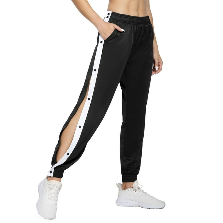 Beach Pants for Women Tear Away Warm Up Active Workout Tapered Sweat with  Pockets Long Trousers Black XL