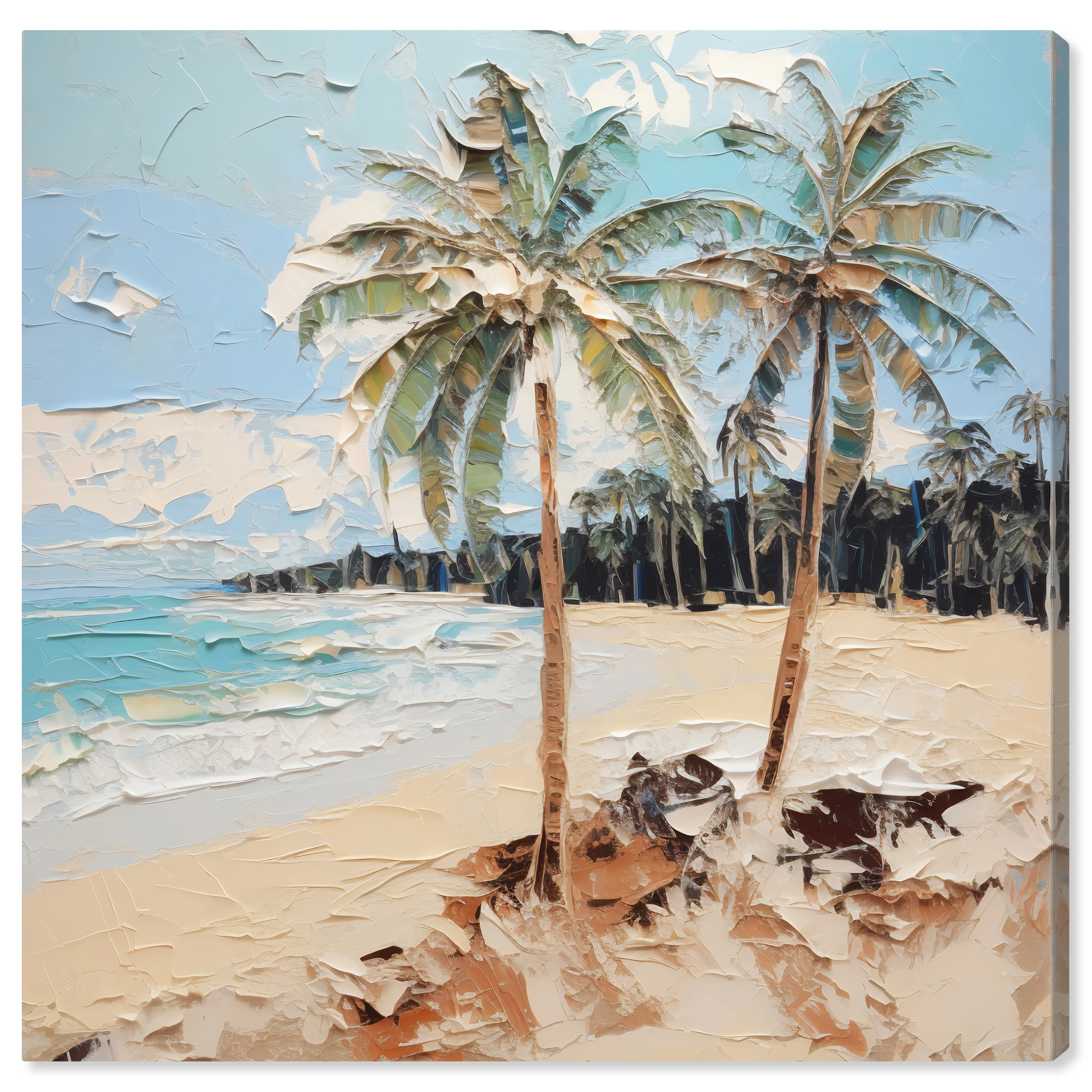 Beach Paradise Coastal Canvas Wall Art in Blue and Beige, 24" x 24"
