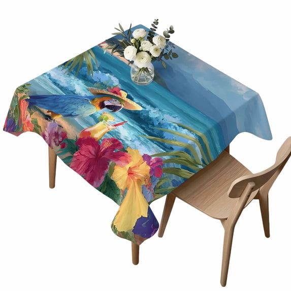 Beach Parrot Square Tablecloth Summer Beach Ocean Tropical Plant ...