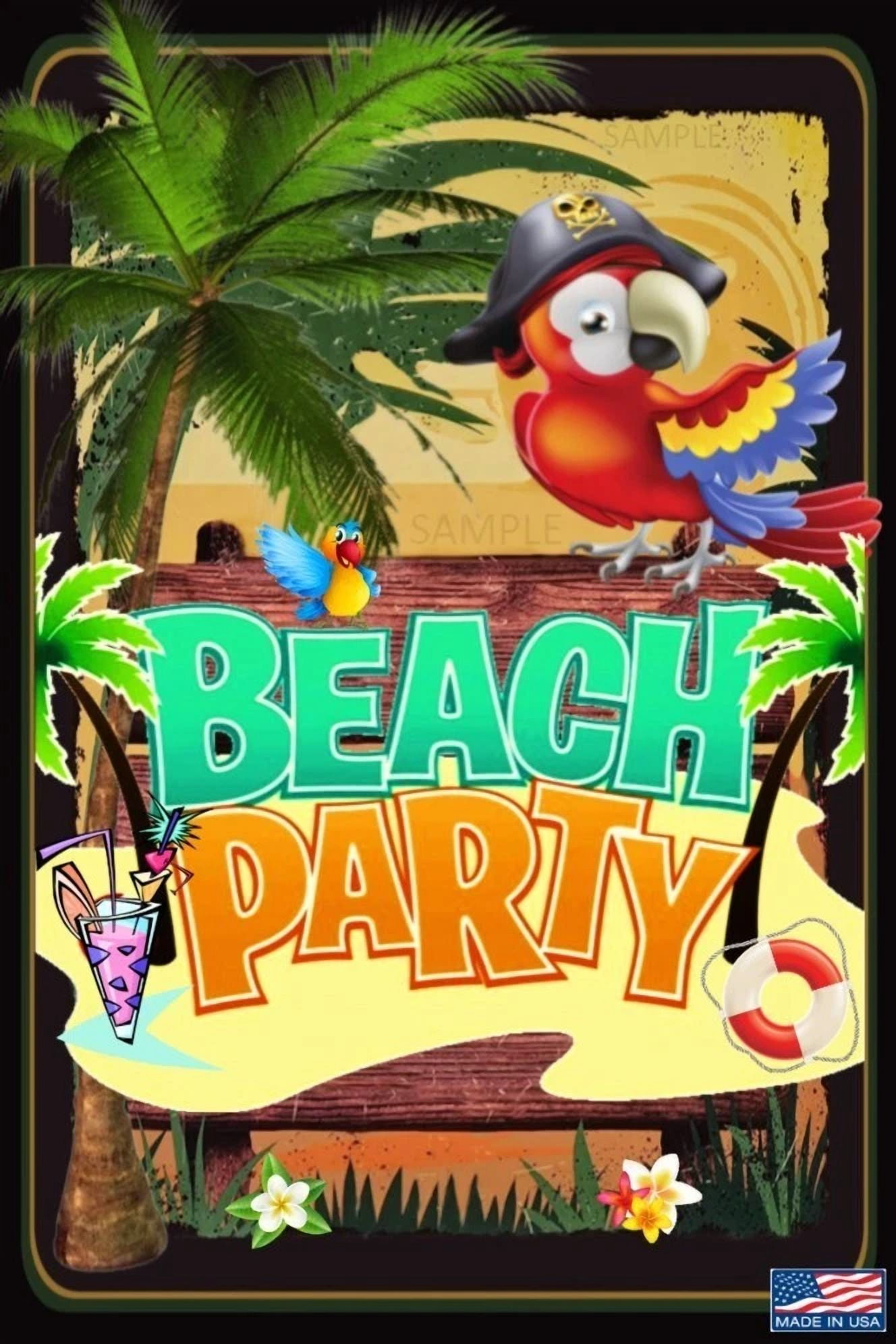 Beach Party 8"X12" Outdoor Metal Sign Tiki Bar Pool Rules Hot Tub Decor She Shed