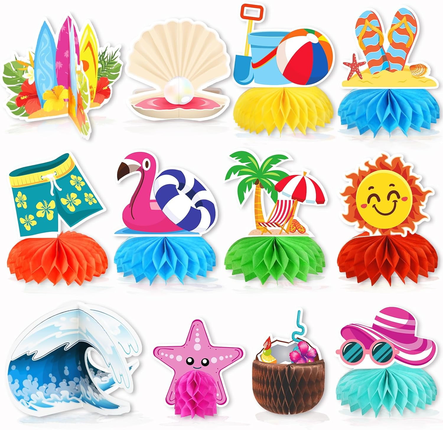 12-Pack Flamingo Honeycomb Centerpieces For Hawaii/Tropical Summer Parties - DIY Table Decor