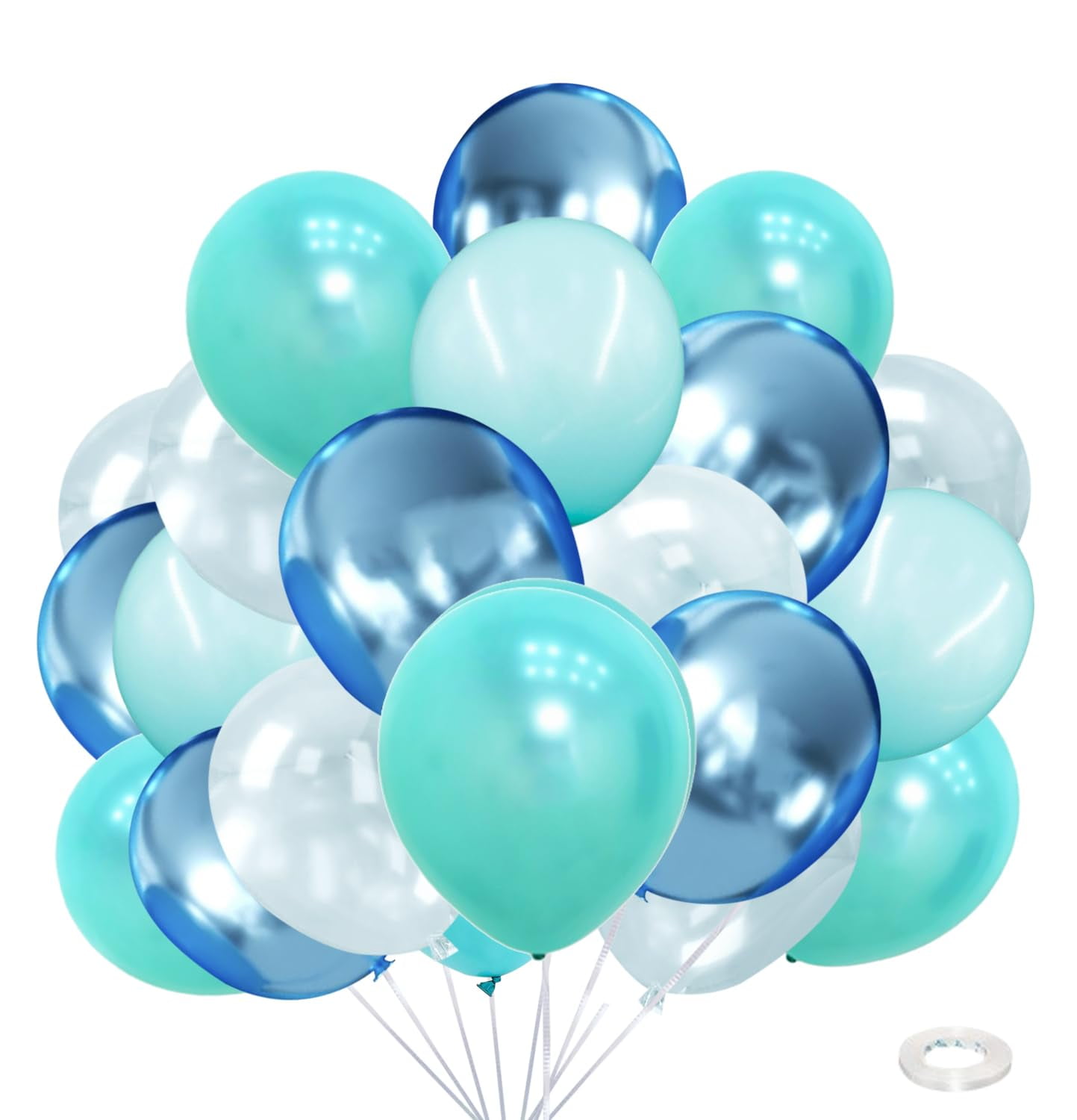 Beach Party Decorations, Ocean Theme Balloons Set for Mermaid Shark Fish Underwater Birthday Pool Nautical Decor, 40Pcs Assorted Blue Turquoise Clear Pearl Metallic Balloons
