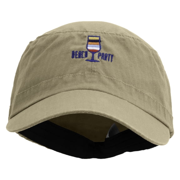 Beach Party Embroidered Big Size Fitted Ripstop Cotton Military Army Cap - Khaki XL-2XL