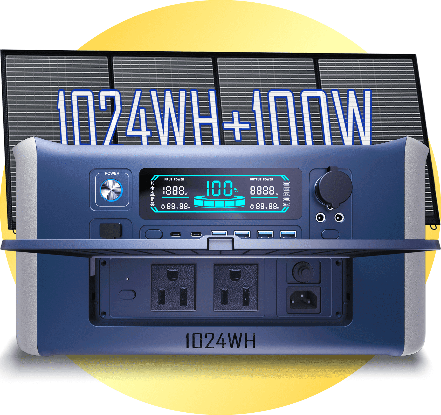 Beach Party Starter Pack: Compact Power Bank (1000W/1500W/2000W) + 100W Solar Panel to Keep Music and Coolers Running All Day